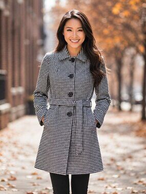 ROXY Outwear Mid-Long Peacoat Single Breasted Plaid Coat Winter Jacket Medium